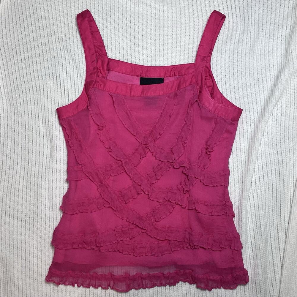 Cynthia Rowley Silk Cami Women’s M Ruffle Tank Hot Pink Lined